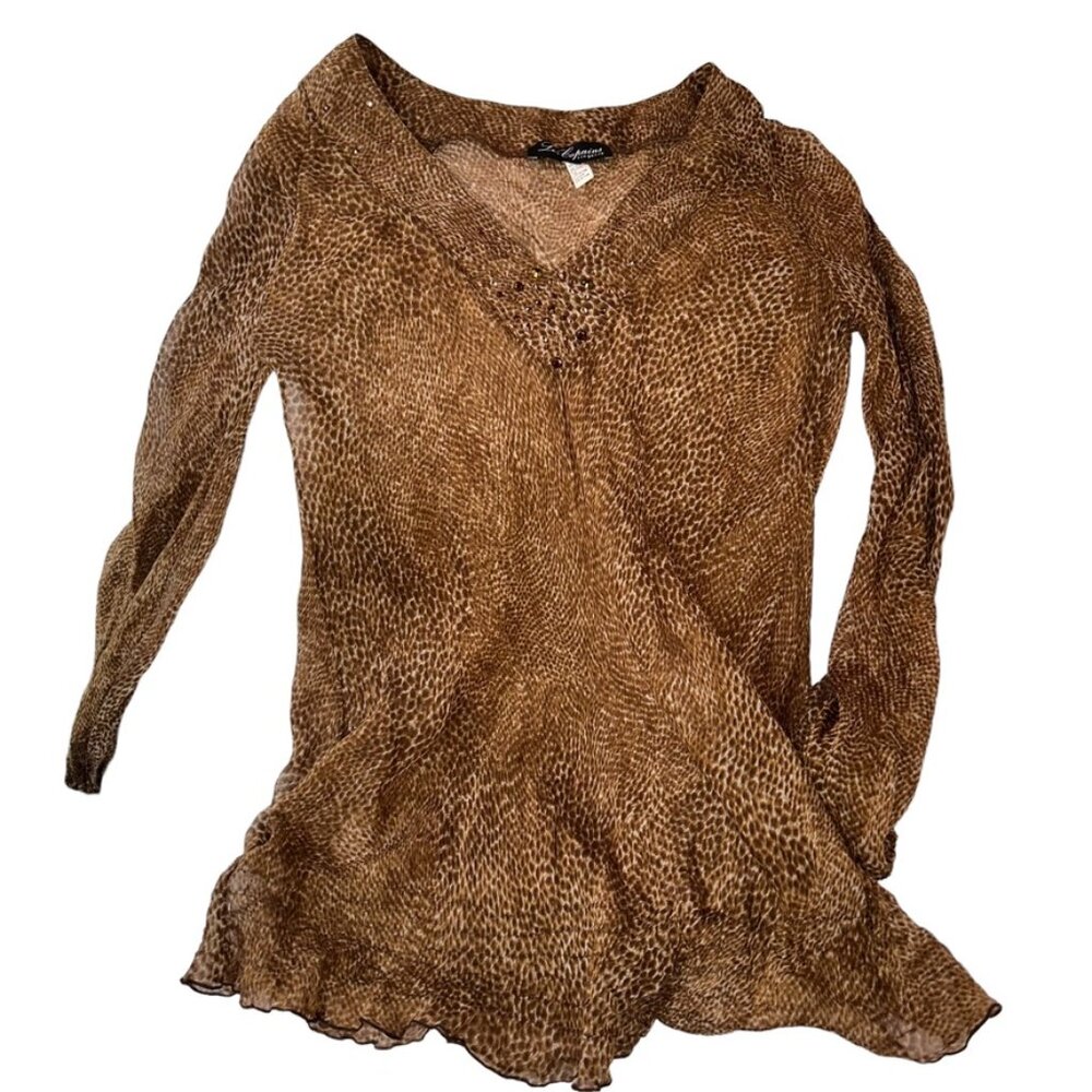 Les Copains SILK Cheetah Animal Print beaded tunic top S